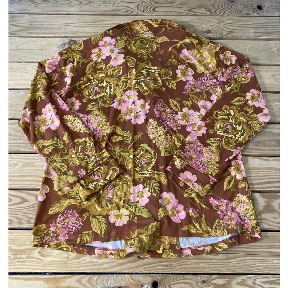 NEW Isaac Mizrahi Live Floral Pajama Sleep Set Size Medium Golden Button Front - Picture 3 of 12